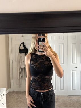 Dynamite Black Lace High-Neck Top